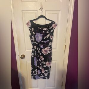 connected apparel Black Midi Dress with Lavender & Blush Floral Print